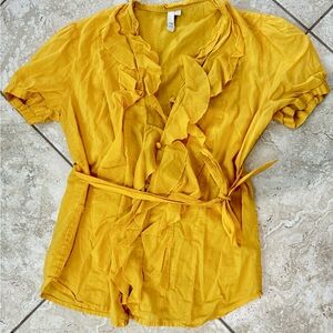 Fossil Size M Mustard/Goldenrod Ruffled Blouse, with tie. So cute!